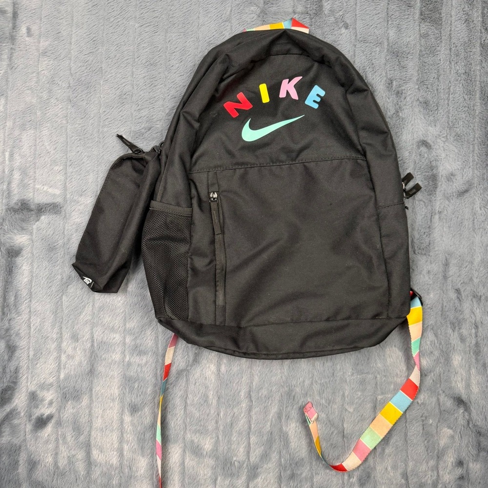 Nike Elemental Backpack Black Rainbow Multi Color Logo School Bag with Pouch